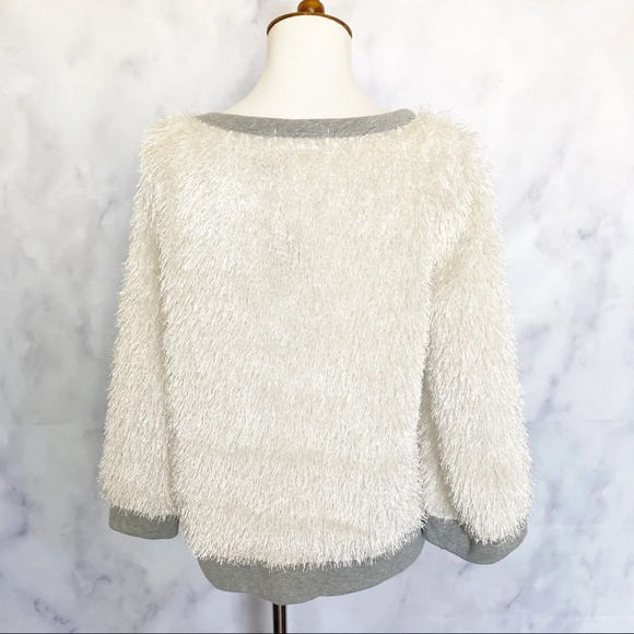 Mododoc Eyelash 3/4 Sleeve Sherpa Ivory‎ Sweatshirt - Picture 5 of 7